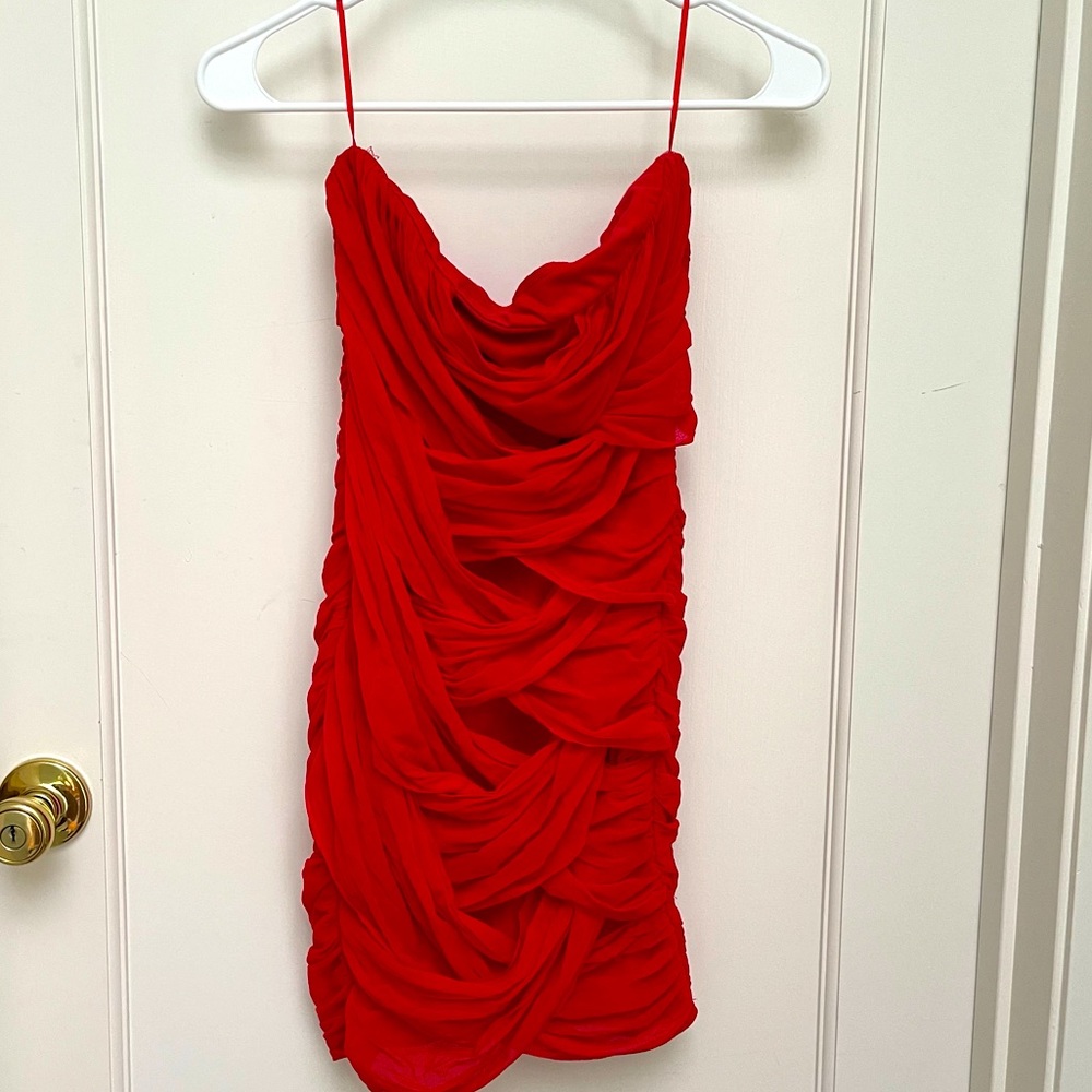 Red bandage mini dress, perfect for holiday and new year parties
